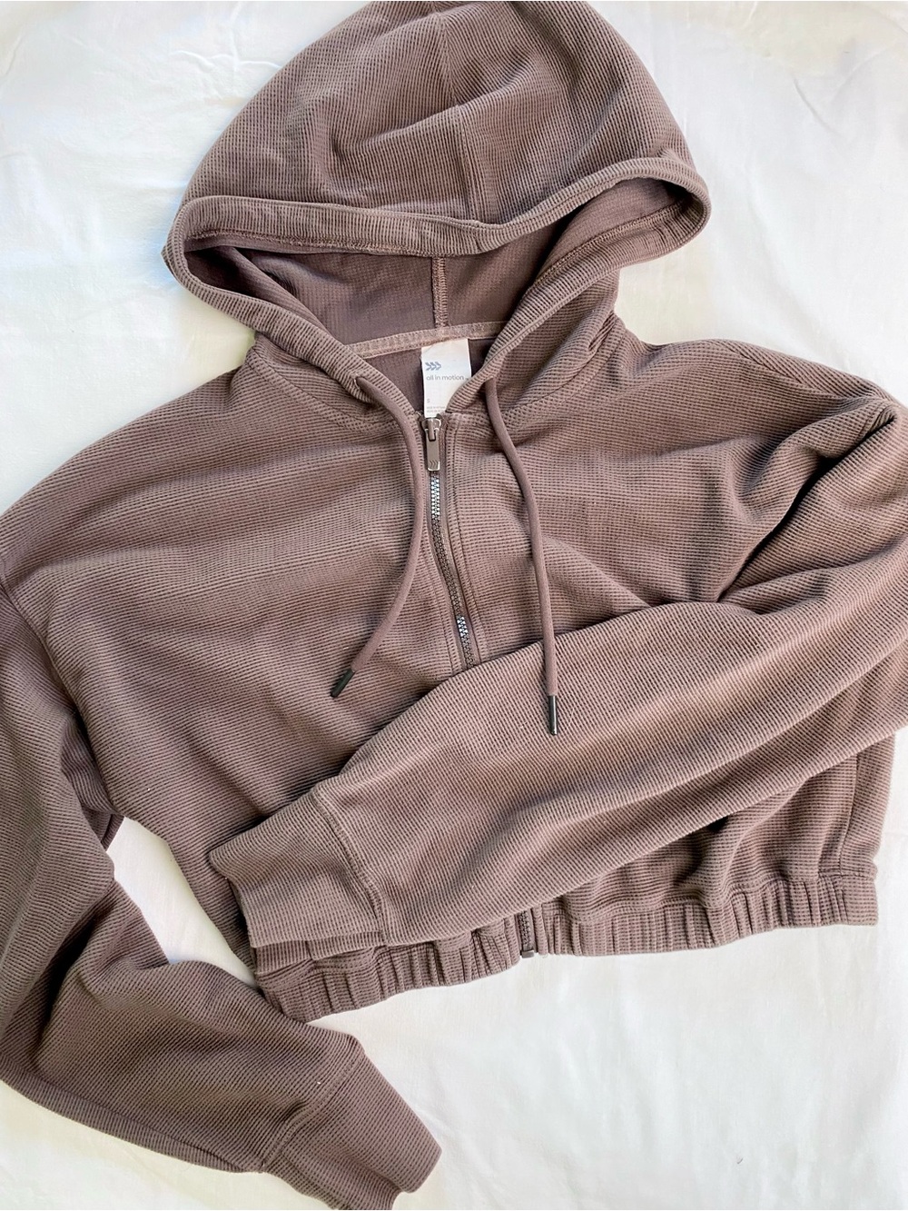 all in motion Taupe Waffle-Knit Cropped Hoodie
